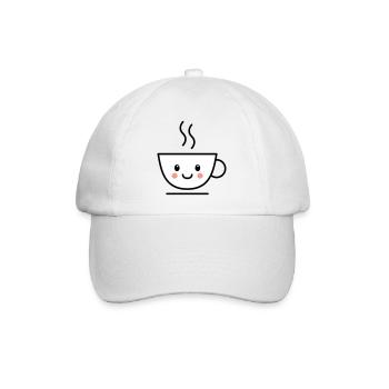 Kaffee, Tee oder Kakao Tasse mit kawaii Gesicht - Baseballkappe - Weiß/Weiß - Vorne