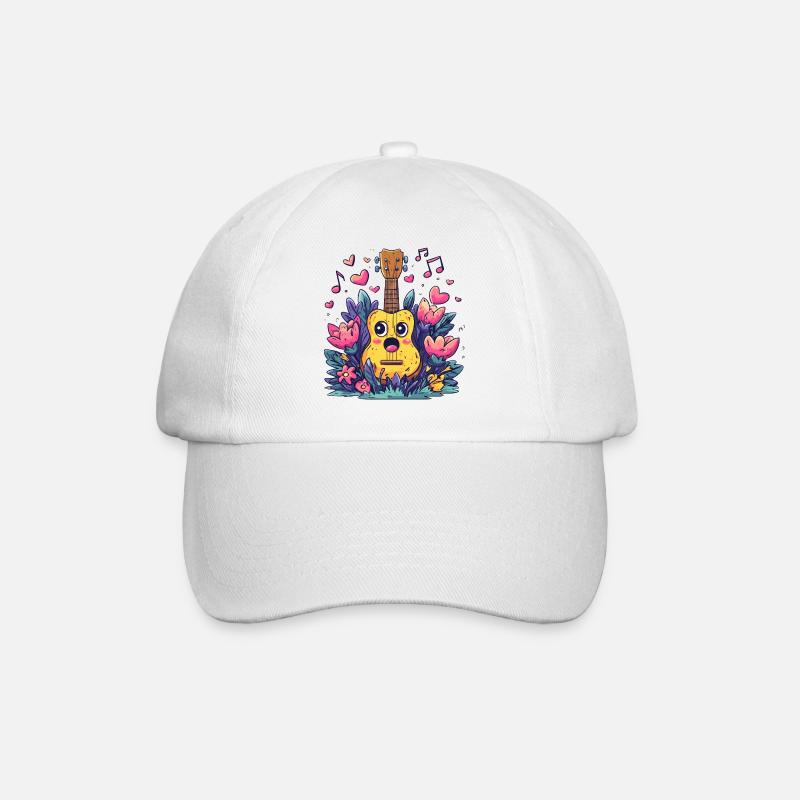 Kawaii Ukulele im Blütenzauber - Baseballkappe - Weiß/Weiß