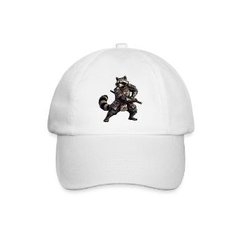 Waschbär Samurai mit Katana - Baseballkappe - Weiß/Weiß - Vorne