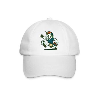 Mascotte de football licorne qui donne des coups de pied avec force - Casquette classique - blanc/blanc - Devant