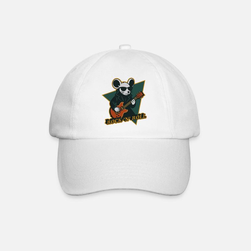 Mouse with Guitar Cool Cartoon - Baseball Cap - white/white