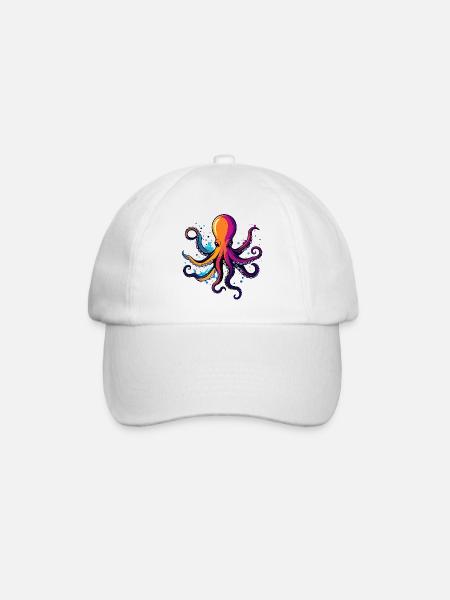 Bunter Oktopus Neon Tintentraum - Baseballkappe - Weiß/Weiß