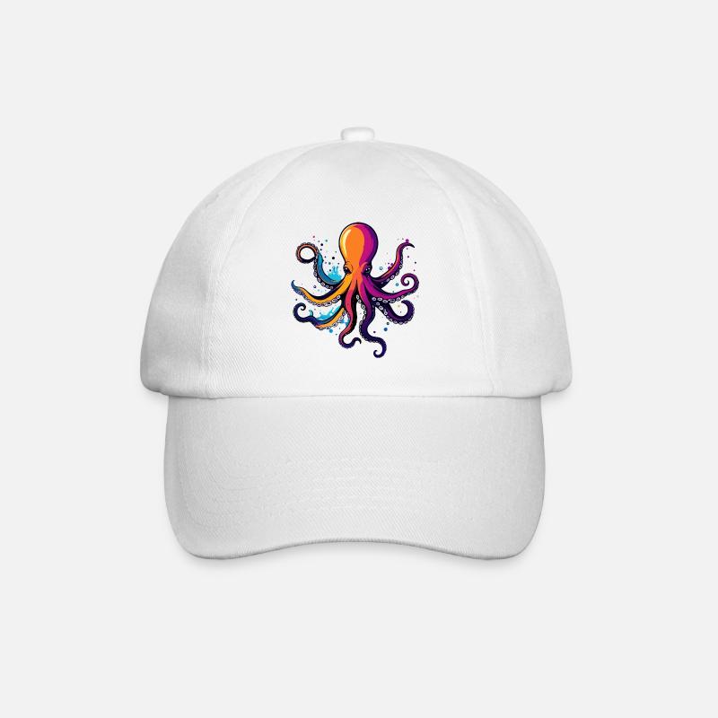 Bunter Oktopus Neon Tintentraum - Baseballkappe - Weiß/Weiß