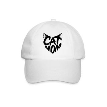 Cat Mom, Katzenmama Herz Typo mit Katzenohren - Baseballkappe - Weiß/Weiß - Vorne