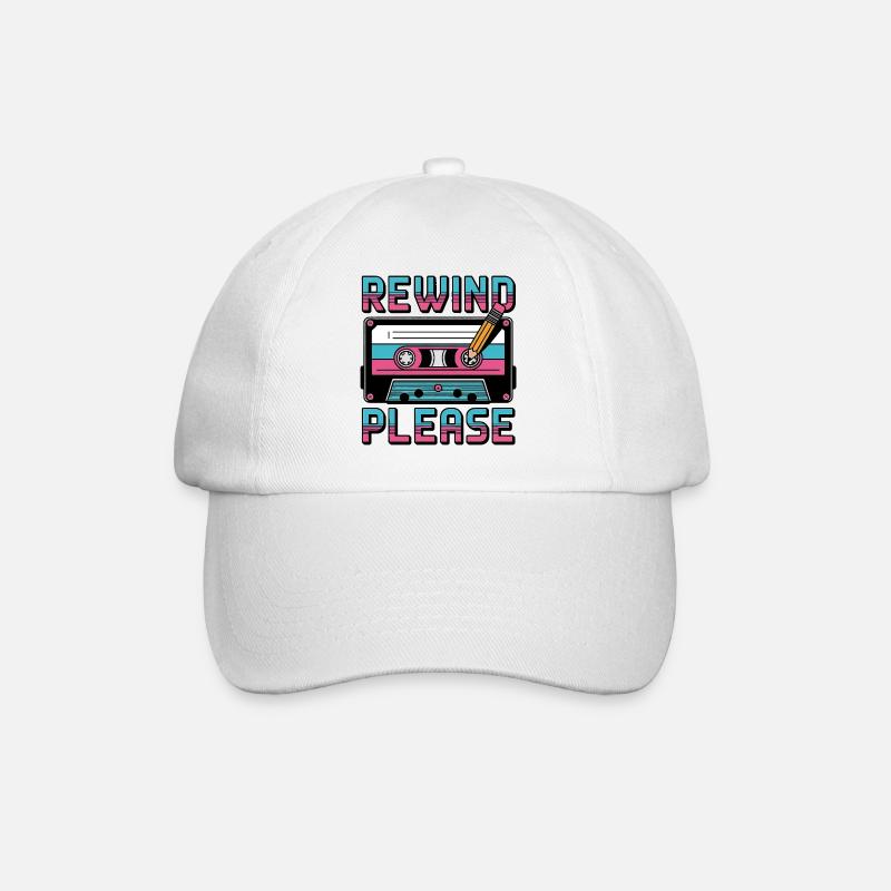 Retro Design Kassette Zurückspulen bitte - Baseballkappe - Weiß/Weiß