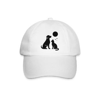 Mondnacht Hund Katze Silhouette - Baseballkappe - Weiß/Weiß - Vorne