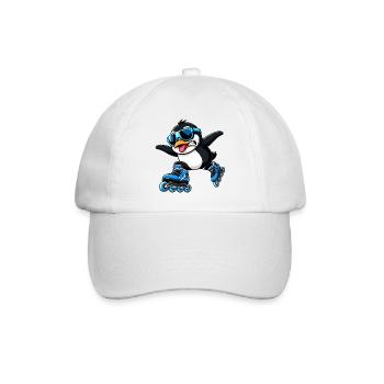 Cool Penguin Inline Skater Funny Comic - Baseball Cap - white/white - Front