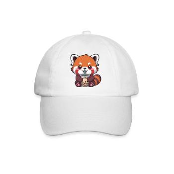 Kawaii Red Panda Drinking Bubble Tea - Baseball Cap - white/white - Front