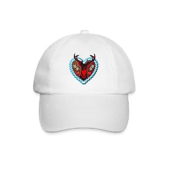 32 Lebkuchenherz Wiesn Hirsch Edelweiss Herzen - Baseballkappe - Weiß/Weiß - Vorne