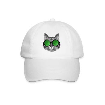 Lustige Katze trägt grüne Partybrille - Baseballkappe - Weiß/Weiß - Vorne