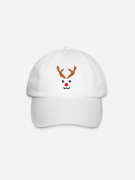 Rentier Gesicht Geweih rote Nase Weihnachten - Baseballkappe - Weiß/Weiß