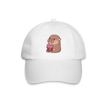 Süßes Baby-Nilpferd, das Boba-Tee trinkt - Baseballkappe - Weiß/Weiß - Vorne