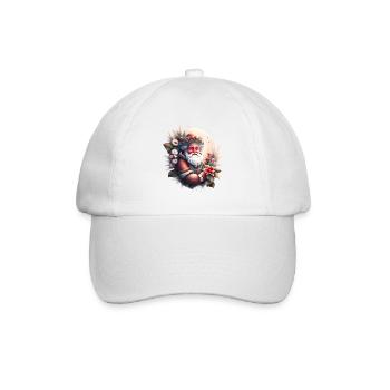 A smiling Santa Claus rests in the floral middle - Baseball Cap - white/white - Front