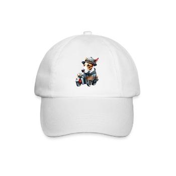 Englisch Bullterrier Motorrad Weihnachtsmütze - Baseballkappe - Weiß/Weiß - Vorne