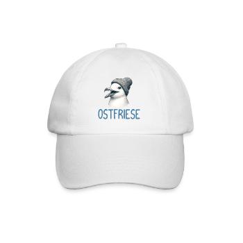 Gute Laune Ostfriese - Moin Möwe mit Beanie Mütze - Baseballkappe - Weiß/Weiß - Vorne