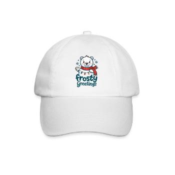 Frostige Grüße – Eisbär mit Lichterkette - Baseballkappe - Weiß/Weiß - Vorne
