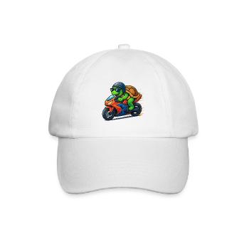turtle biker - Baseball Cap - white/white - Front