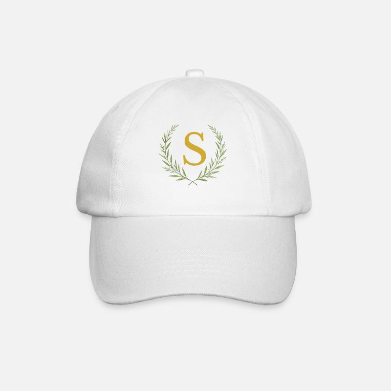 S Monogram, Eucalyptus Wreath, Personalizable - Baseball Cap - white/white