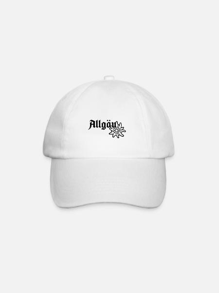 Allgäu Schriftzug mit Edelweiß - Allgäuer Design - Baseballkappe - Weiß/Weiß