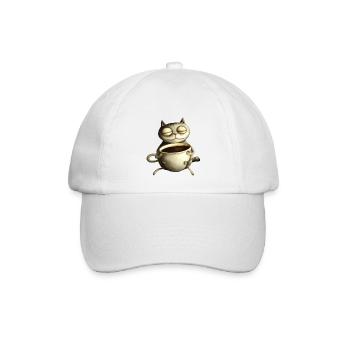 Katze trinkt einen Kaffee - Baseballkappe - Weiß/Weiß - Vorne