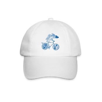 Fisch mit Fahrrad /Motiv in blau, weiß und schwarz - Baseballkappe - Weiß/Weiß - Vorne