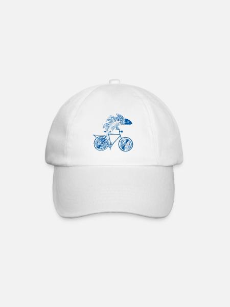 Fish with bicycle /motive in blue, white and black - Baseball Cap - white/white