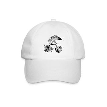 Fish with bicycle /motive in black, white and blue - Baseball Cap - white/white - Front