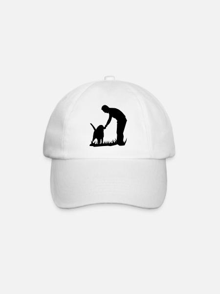 Beste Freunde - Hund und Herrchen Silouette - Baseballkappe - Weiß/Weiß