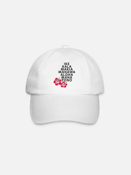 Die 7 Huna Prinzipien / Hibiscus Blüten - Baseballkappe - Weiß/Weiß