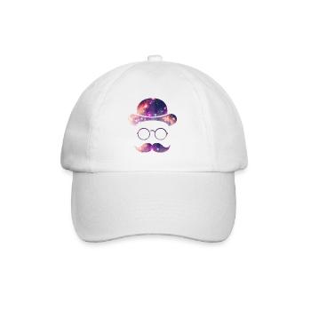 Retro Gesicht mit Moustache & Brille / Universum - Baseballkappe - Weiß/Weiß - Vorne