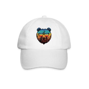 Regenbogenbär in Retro-Sonnenbrillen - Baseballkappe - Weiß/Weiß - Vorne