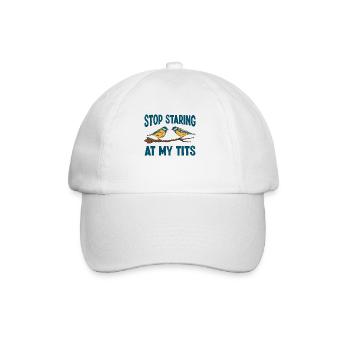 Lustige Stop starren auf meine Titten Vogel Geschenk für Birder - Baseballkappe - Weiß/Weiß - Vorne