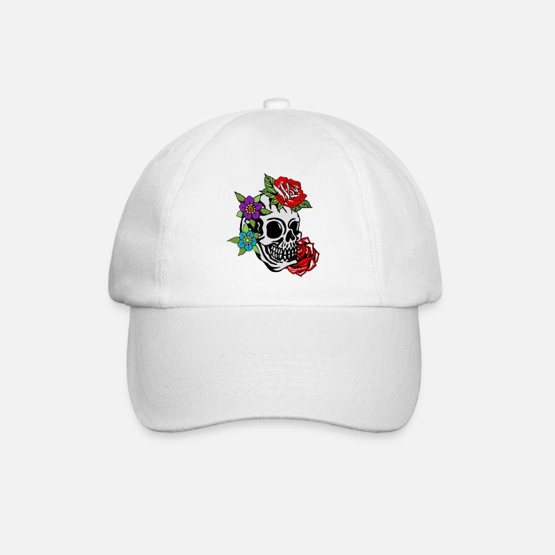 tete de mort fleur rose feuille old school tattoo - Casquette classique - blanc/blanc