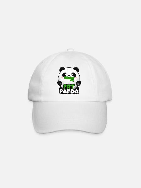 Fat Panda with Bamboo - Panda Bear Cute Kawaii ^_^ - Baseball Cap - white/white