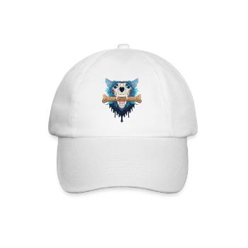 Höllenhund Schädel - Dämonischer blauer Wolf & Keksknochen - Baseballkappe - Weiß/Weiß - Vorne