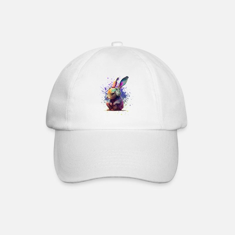 Bunter Hase mit Kopfhörern - Baseballkappe - Weiß/Weiß