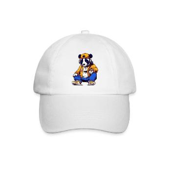 Panda Bär chillt im Hip Hop und Skate Fieber - Baseballkappe - Weiß/Weiß - Vorne