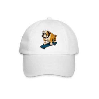 Bulldog on Skateboard - Cool Dog Design - Baseball Cap - white/white - Front