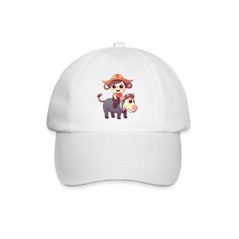 Mädchen, Affe und Kuh, Charmantes Kinderdesign - Baseballkappe - Weiß/Weiß - Vorne
