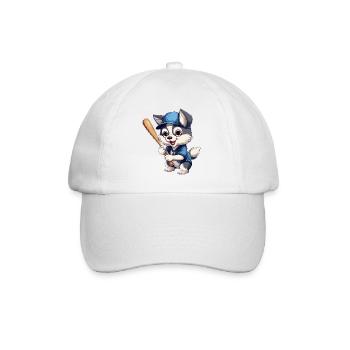 Husky Plays Baseball, Sporty Dog Design - Baseball Cap - white/white - Front