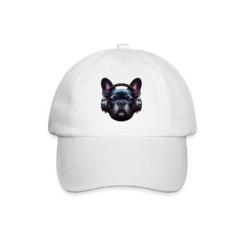 french bulldog with headphones - Baseball Cap - white/white - Front