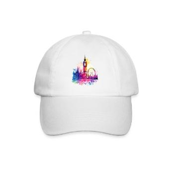 London England Stadt Skyline Big Ben Bunt Splash - Baseballkappe - Weiß/Weiß - Vorne