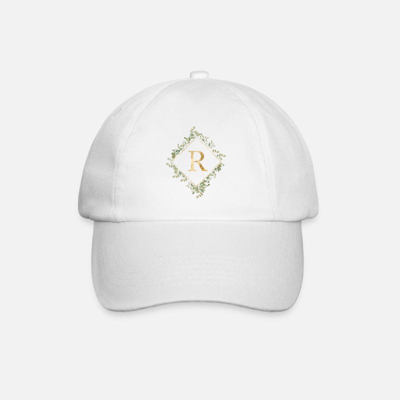 R Monogram Eucalyptus Wreath - Baseball Cap - white/white