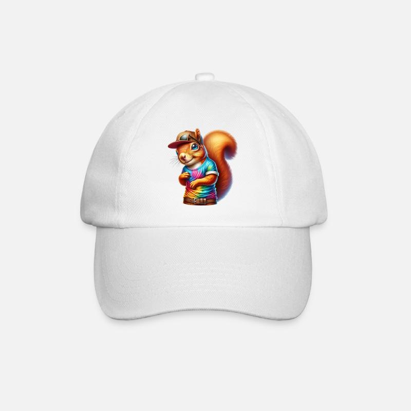 Farbenfrohes Cooles Sport Eichhörnchen Design - Baseballkappe - Weiß/Weiß