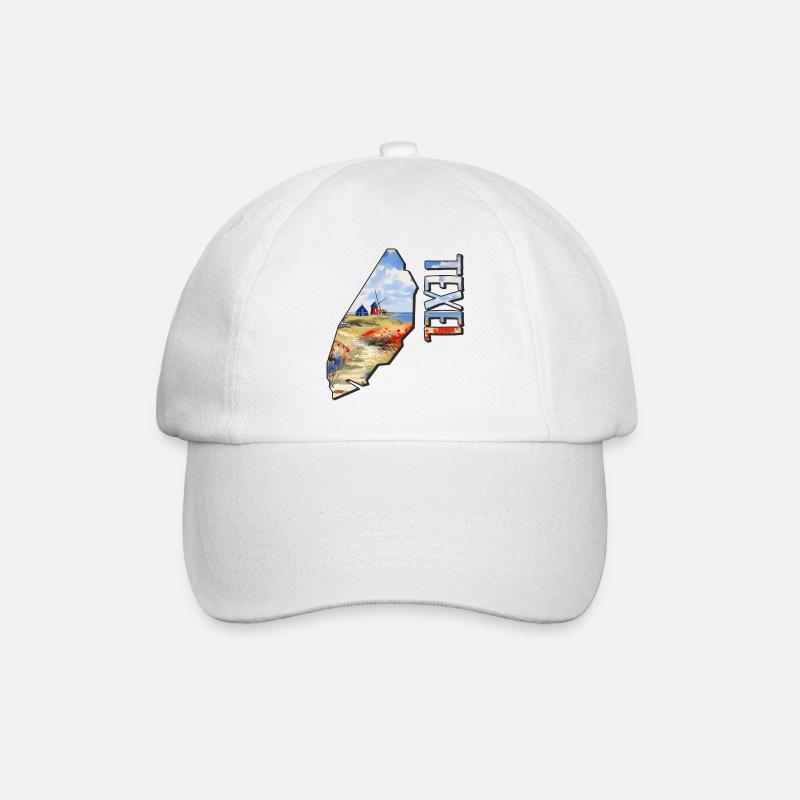 Aquarell Landkarte Texel - Baseballkappe - Weiß/Weiß