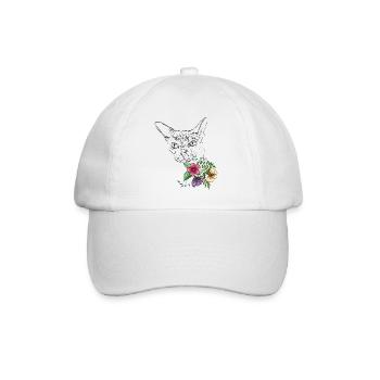 Katze mit Blumen - Baseballkappe - Weiß/Weiß - Vorne