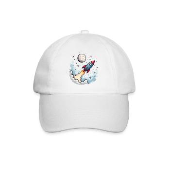 Comic rocket flies to the moon - Baseball Cap - white/white - Front