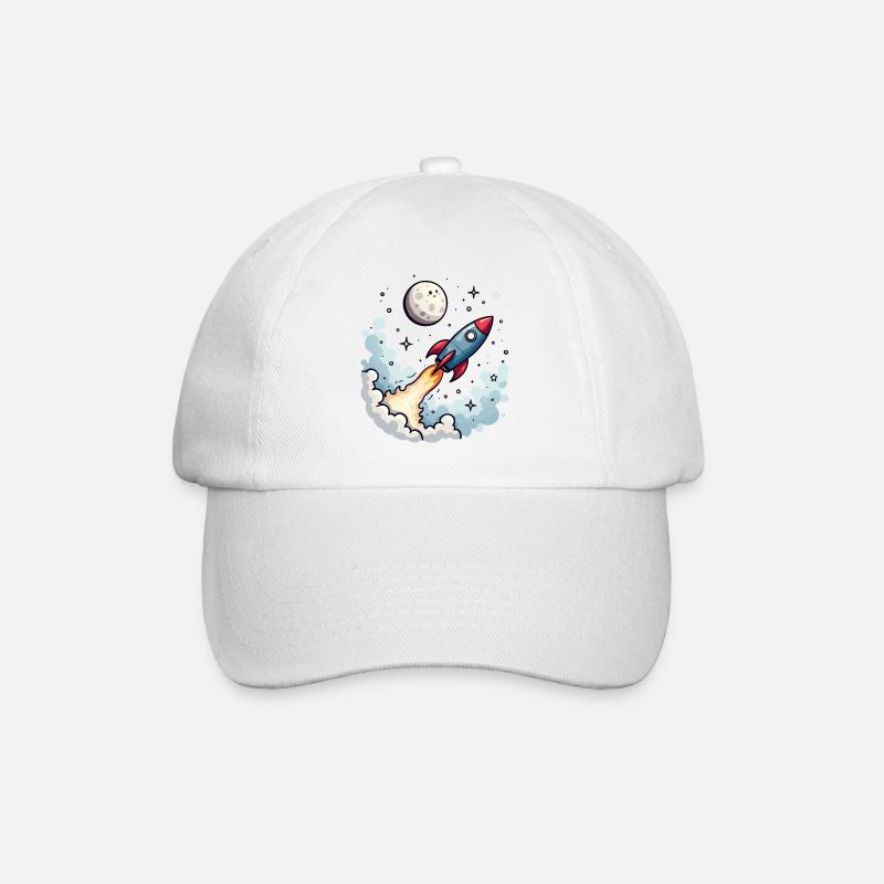 Comic rocket flies to the moon - Baseball Cap - white/white