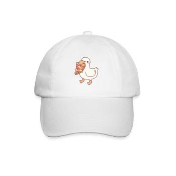 Cute White Ducky With Pepperoni Pizza Slice - Baseball Cap - white/white - Front