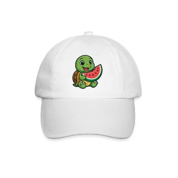 Süße Schildkröte mit Melone Sommer Design - Baseballkappe - Weiß/Weiß - Vorne